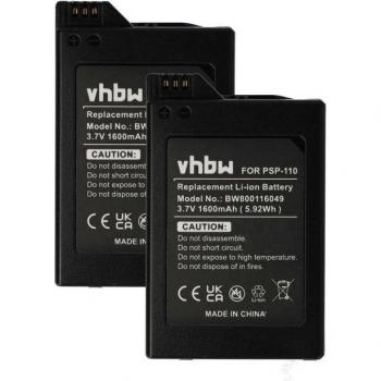 Replacement 2x Batteries Compatible with Sony PSP-1006/1004/1000KCW/1001 Console (1600 mAh, 3.7 V, Li-ion)