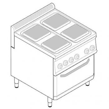 Fourneau ventilé 1/1 – Tecnoinox – 4 plaques carrées – Série 700 – Module 350