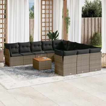 12 Piece Outdoor Sofa Set with Cushions Grey Poly Rattan