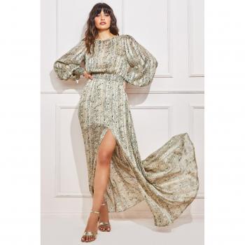 Goddiva Shirred Waist Chiffon Printed Maxi Dress