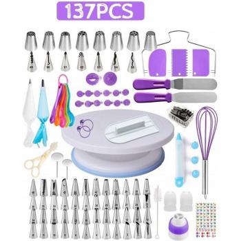 Complete Cake Decorating Set with Turntable and Piping Tools 137pcs