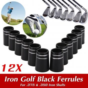 12Pcs Polypropylene Black Golf Ferrules Rings Adapters 19mm for .375 & .350 Iron Shafts Inner Diameter 9.3mm