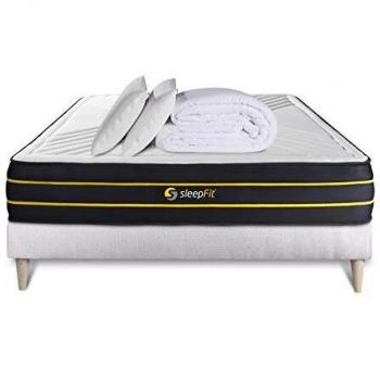 Pack sommeil complet 180x200 cm matelas ultra + sommier blanc + oreillers mémoire de forme + couette 260x240 cm