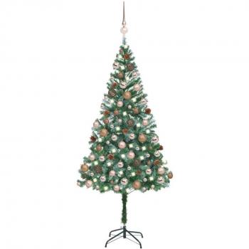 Árbol de Navidad artificial preiluminado con bolas y piñas 180 cm