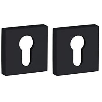Coppia di rosette quadrate Monza 50x50 mm con foro per cilindro europeo, nero satinato, design elegante