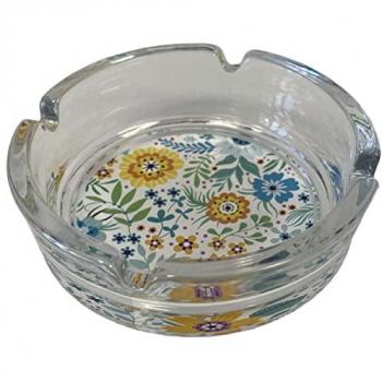 SUD TRADING – Cendrier en verre à Petites Fleurs (10,5 cm de diamètre, 3,5 cm de hauteur)