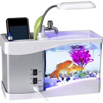 Aquarium USB Décoratif 1,5L avec Horloge LCD BDF99