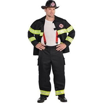Abbigliamento da Pompiere Adulto – 1 Pezzo, Taglia Forte, Bretelle e Casco Rosso