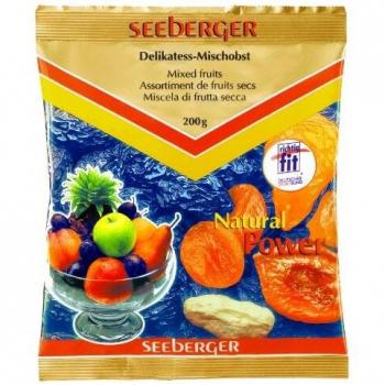 Seeberger Früchte‑Mix, Harmonisch-fruchtige Mischung aus leckeren Birnen, Pfirsichen, Aprikosen, Pflaumen, Apfel