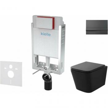 Set Kielle WC Arkas I SoftClose + Placca Gemini I Nero Lucido