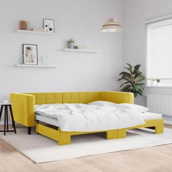 Lit de jour avec lit gigogne en velours 100x200 cm couleur jaune