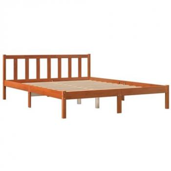 Lit adulte en bois de pin massif 150x200 cm cire marron