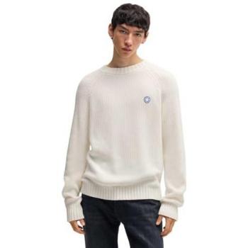 HUGO Herren Pullover Sonni hellgrau Baumwolle mit Logo-Aufnäher Größe M