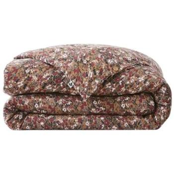 Housse de Couette Motifs Fleurs Brun 200x200cm Gaze de Coton Adonis