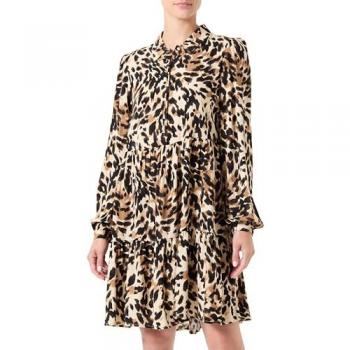 Yas Vestito Corto Maniche Lunghe Leo Print 2XL