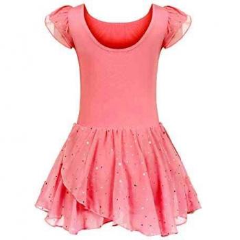Girls' Dance Dress with Short Sleeves and Tutu