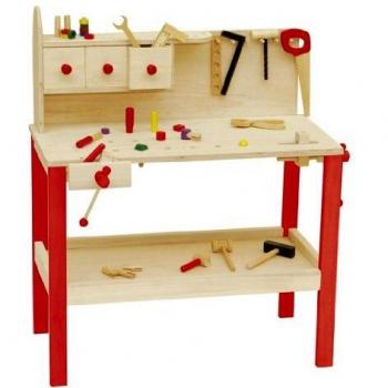 Set banco legno: piano grande, mensola, 3 cassettini + utensili