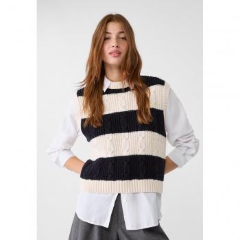 Vanilla Striped Cable-Knit Vest