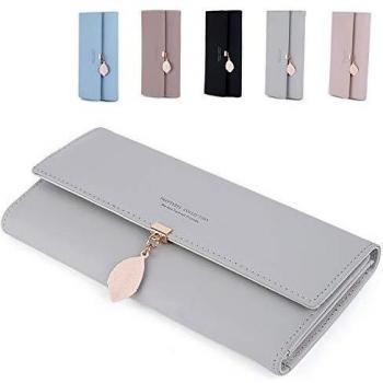 Graues ZhengYue Damenportemonnaie aus glattem veganem Leder – RFID-Schutz, große Kapazität