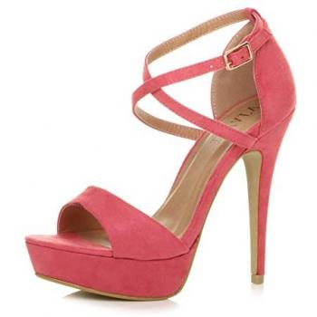 2‑Part Faux Suede Platform Heels with Crossed Straps (Coral)