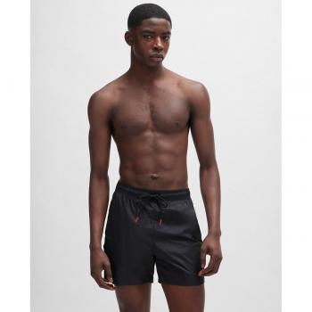 HUGO Herren Badehose Schwarz Größe L mit Logo-Streifen