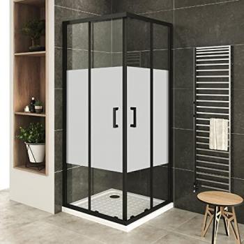 Cabine de douche SANIVERRE LANABLACK+ 80x80cm, haute 190cm, verre opaque 6mm, porte coulissante d’angle