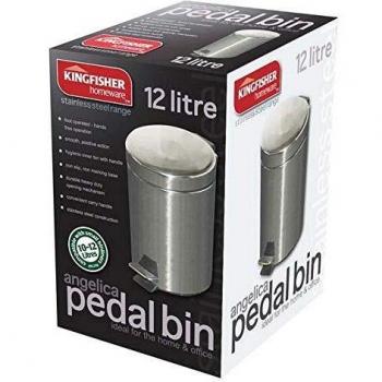 PED200 Kingfisher 12‑Litre Stainless Steel Pedal Waste Bin – PU Handle