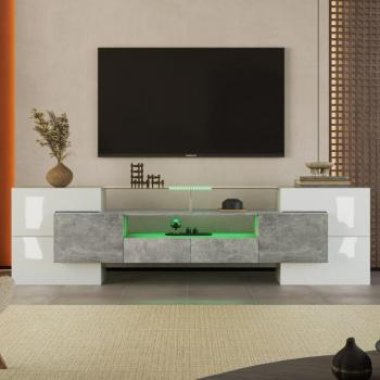 Modernes Wohnzimmerschrank-Set: 200 cm, Hochglänzend Weiß, LED‑Akzentlicht