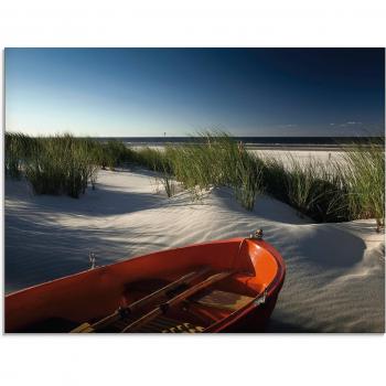 Glasbild ARTLAND »Rotes Boot am Strand«