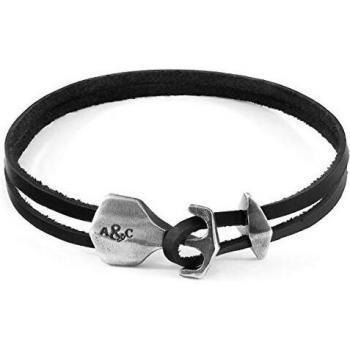 Delta Anchor Silver Flat Leather Bracelet