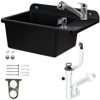 Lavabo Plastique Noir 51 cm avec Vidange et Douchette Extractible