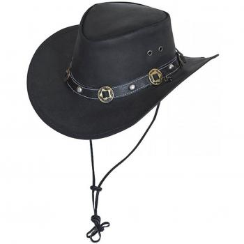 Scippis Women’s Black Leather Concho Hat – Large (58–59 cm)