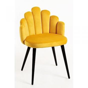 Silla de Comedor Terciopelo Amarillo con Patas Negras