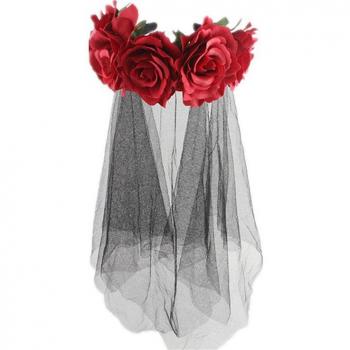Mädchen Stirnband mit roten Rosen für Halloween