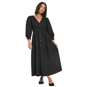 PixieGirl Petite Midi‑Kleid Schwarz, lange Ärmel, Knopf vorne, Print-Design