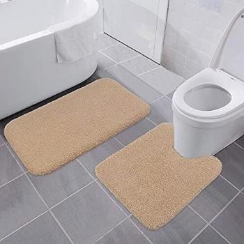 VANZAVANZU Non Slip Bath Mat Set 2 Piece Thickened Bathroom Mat Set Absorbent Ultra Soft Bath and Pedestal Toilet Mat Set Fluffy Microfiber Toilet Rug