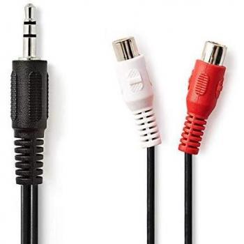 Cable de Audio Estéreo 3.5 mm a 2 RCA Hembra 0.20 m Niquelado Negro