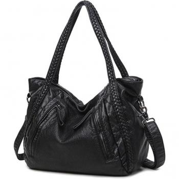 Mujer Bolso Gráfico de Cuero Trenzado Grande