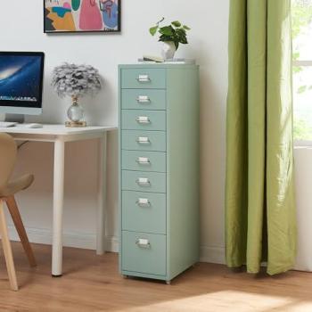Mobilier de Bureau Kökar, 8 tiroirs, Roulettes, Vert Menthe
