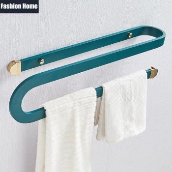 Toallero de baño azul con diseño curvo