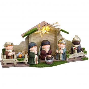 Estrella Cintilante en el Portal Navideño: Belén con Figuras de Colores
