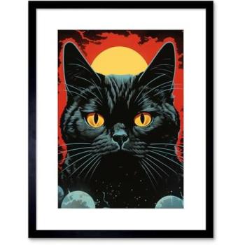 Cosmic Feline: Retro Solar Eclipse Canvas