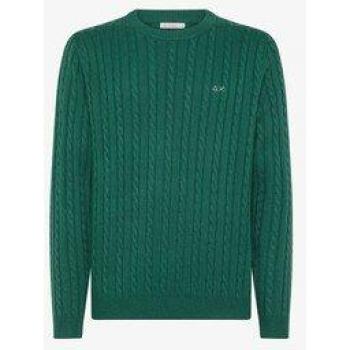 Sun68 Male Green Round-Neck Cable Pullover L