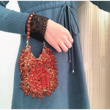 Bolso Rojo Red con Cuentas y Cadena de Cristal