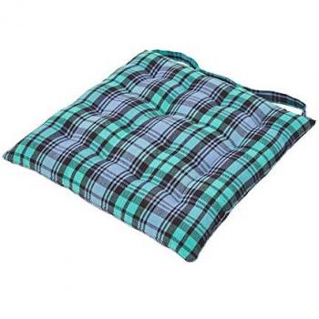Blackwatch Tartan Chair Cushion with Button Straps, 100% Cotton, 40 x 40 cm