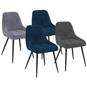 Paquete de 4 sillas Thalya de terciopelo multicolor, incluye 2 sillas azules, una gris claro y una gris oscuro con medio reposabrazos