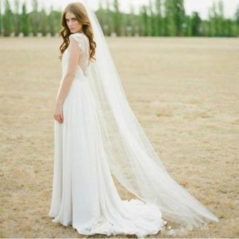 Affordable Ivory Bridal Veil with Ruffles