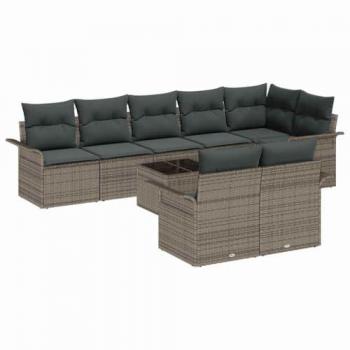 Ensemble de canapé de jardin 9 pièces gris avec espace de stockage, coussins polyrotin