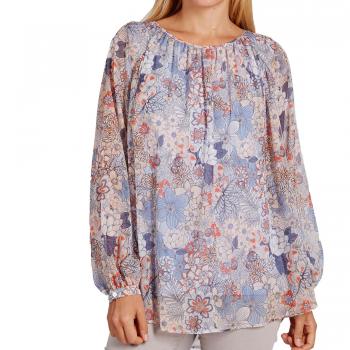 SAMOON 860131-29121 Frauenbluse – Größe 50 – hellblau, Muster, leicht