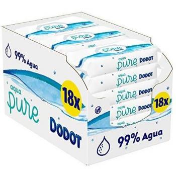 Toallitas Dodot Aqua Pure para Bebé, 99% Agua, 864 Toallitas, 18 Paquetes (14+4 Gratis)